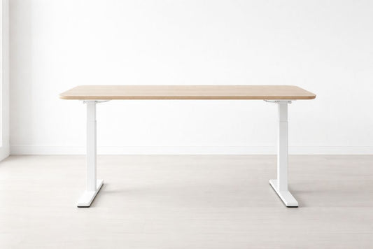 Adjustable Height Electric Desk, White and Light Wood