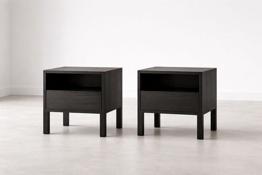 Set of 2 Black Wood Nightstands with Drawer and Shelf 50x40x55 cm