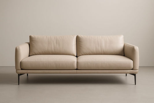 Beige Leather Two-Seater Sofa with Metal Legs