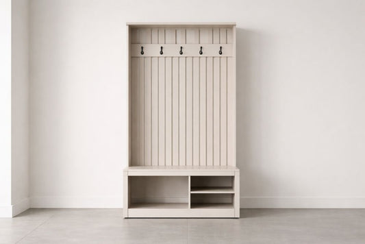 Hall Tree Bench with Storage Shelves and Coat Hooks