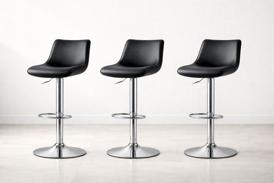 Black Faux Leather Bar Stool Set with Chrome Base