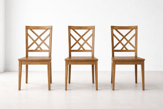 Set of 3 Solid Wood Dining Chairs with Cross Back Design