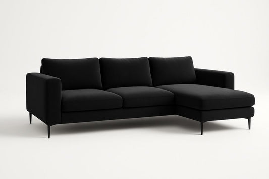Black L-Shaped Sectional Sofa Polyester with Metal Legs
